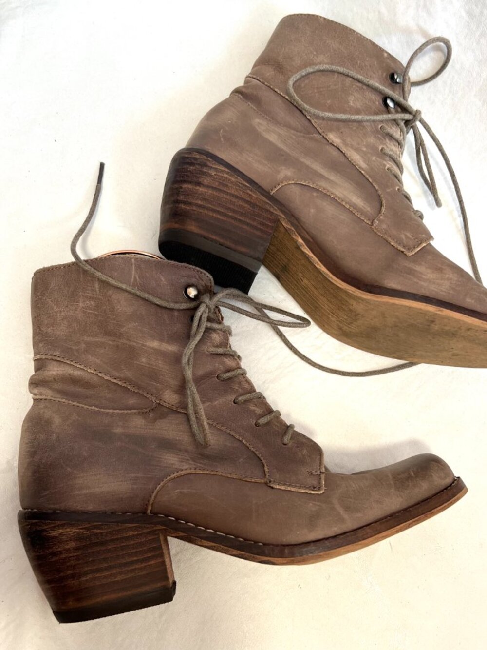 MTNG western boots taupe leather square toe lace up block heel 37 6.5 womens - Picture 7 of 12